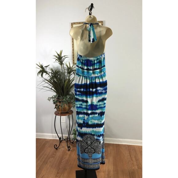 Iman Women LG Maxi Dress Halter Artsy Boho Geometric Pullover Elastic Back - Picture 4 of 12